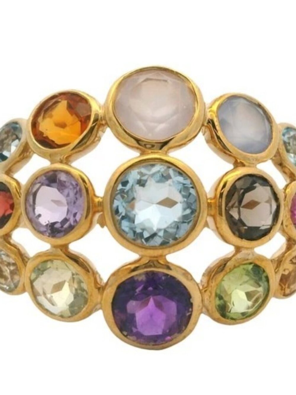 Retired EFFY 14kt Yellow Gold Bezel Gemstone Multicolor Cluster Dome Ring Sz 10